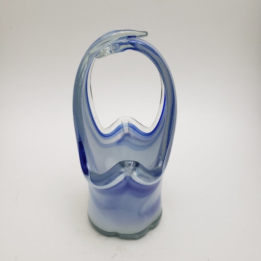 blue and white glass art basket